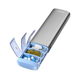 Vaydeer Vaydeer Metal Travel Pill Organizer, 7 Day Weekly Pill Box, Large Capacity Daily Cute Pill Case for Supplements, Pills, Vitamins and Medication (Small,Gray)