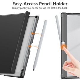 TOPCASE Case Compatible with BOOX Go 10.3 ePaper Tablet 10.3 Inch 2024 with Pen Holder, Clear Transparent PC Back, TPU Shockproof Stand Protective Case with Car Wake/Sleep, Black