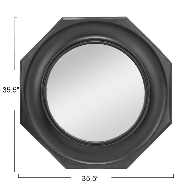 Creative Co-Op Hexagonal Carved Wood Framed Wall Mirror, Black