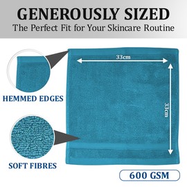 Towelogy Zero Twist Face Cloths 33x33cm - 100% Egyptian Cotton Washcloths Absorbent & Super Soft Hotel Quality Towels | Oeko-Tex Certified (2, Teal Blue)
