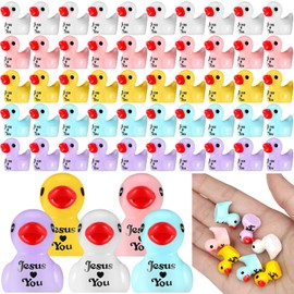 Suzile 100 Pcs Mini Jesus Resin Ducks Little Figures Bulk Jesus Loves You Christian Mini Duck Figures Religious Duckies Religious Party Favors for Church Hide Sunday Reward Gifts