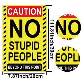 12 Pack Yellow Warning Stickers No Stupid People Allowed - 8x12 Inches Funny Warning Signs Durable Vinyl Decals for Home, Office, or Workshop Walls, Doors, and Windows
