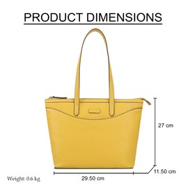 Lloyd Baker London – GLOSHI Leather Tote Bag: Women's Classic Modern Design in 100% Genuine Full Grain Leather with a Full Zip Closure- CEYLON YELLOW (Yellow)