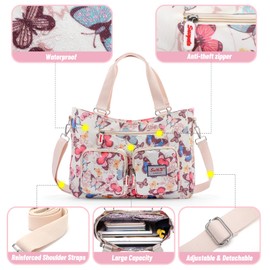 zootop Womens Handbag Top Handle Bag Multi Pockets Crossbody Shoulder Bag with Detachable Shoulder Strap Waterproof Messenger Bag Large Tote Bag for Casual Work Shopping Travel (Butterfly), White