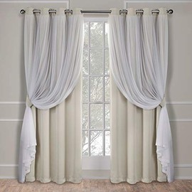 Exclusive Home Curtains Catarina Layered Solid Blackout and Sheer Window Curtain Panel Pair with Grommet Top, 52x108, Sand, 2 Count