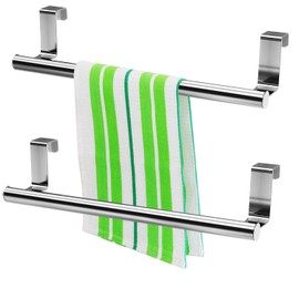 LEIMEND Towel Rail, Pack of 2 Door Towel Holder Kitchen, Hanging 23.6 cm Kitchen Cabinet Tea Towel Holder, Towel Rail Door Hanging, Tea Towel Holder for Hanging for Kitchen Bathroom (Silver)