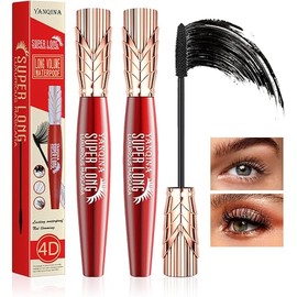 2Pcs Super Long Mascaras,4D Waterproof & Smudge Proof Mascara Liquid Lash Extensions Stereo Lengthening Mascara For Women,Quick-Not Sticky Long Lasting No Clumping