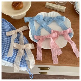Bowknot Hair Clip, Set of 6, 3 Colors, Lace, Ribbon, Hair Ornament, Cute, Hairpin, Forest Girl, Princesses, Bowknots, Stylish, Lace, Ribbon Included, Hair Accessories, Girls, Tea Parties, Weddings,
