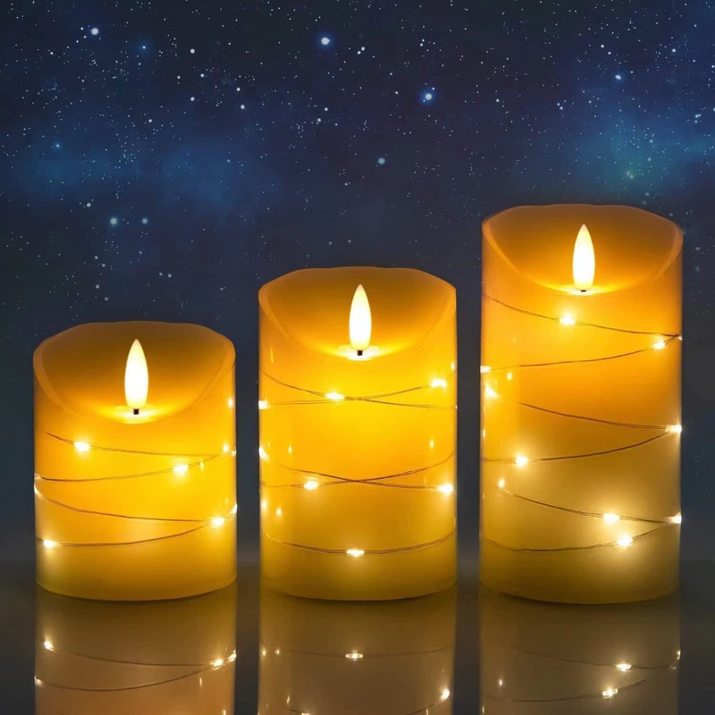 DANIP White LED flameless Candle with Embedded Star Light String,