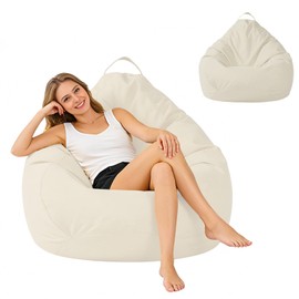 BUERPINKING Pouf per bambini adulti, per pouf senza imbottitura, XXL con chiusura lampo, per camera da letto, ufficio, soggiorno, terrazza, beige