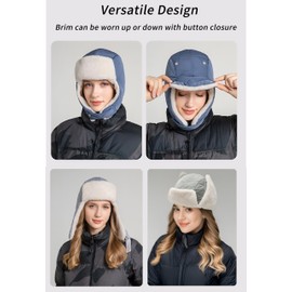 ZLYC Women Fleece Lined Winter Hat Windproof Synthetic Down Earflap Beanie Snow Cap(Solid Mild Blue),One Size