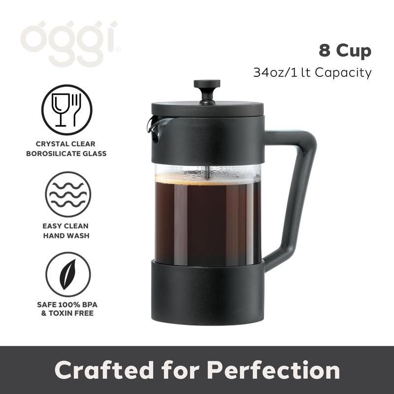 Oggi Borosilicate Glass French Press Coffee Maker (34oz)- 8 Cup