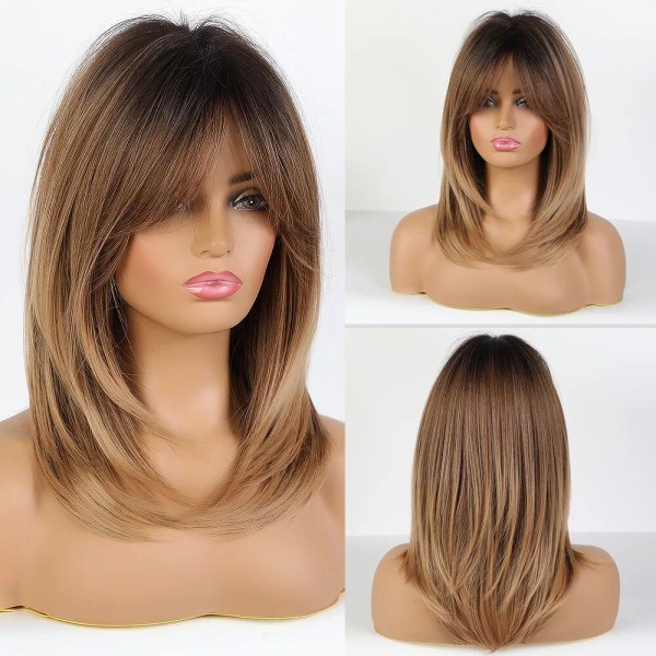 Haircube US Women Long Straight SYNTHETIC WIGS with Bangs Ombre