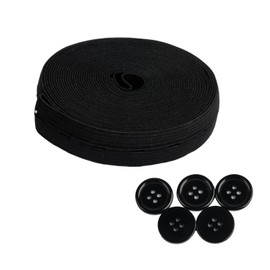 1 Roll Elastic Elastic Band Sewing, 19 mm x 5 m Elastic Band for Sewing, Elastic Band with Button Eyelets, Buttonhole Elastic Band, Buttonhole Elastic Band Black for Trouser Skirt Headband Sewing