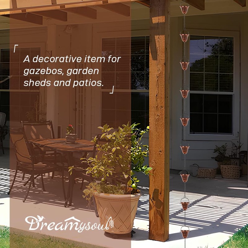 dreamysoul Copper Rain Chains for Outside, 10.43FT with 12 Cups