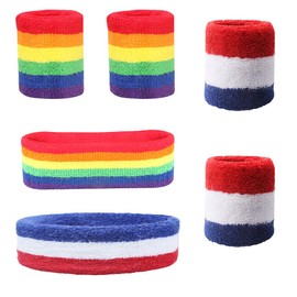 6 Pieces Colorful Cotton Sweatband Set Rainbow Sports Headband Sweatbands Wristband for Basketball Tennis Working Out