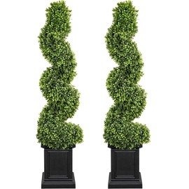 colorspec Artificial Boxwood Outdoor Topiary Set of 2, 4ft Tall Outdoor Porch Trees All-Year Green Fake Plant Topiary Trees Artificial Outdoor with Sturdy Pot for Porch Outdoor Indoor (Spiral)