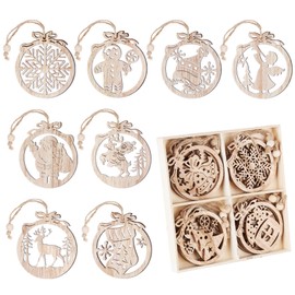 Anstore Wooden Christmas Ornaments, 12 PCS Wooden Ornaments for Crafts, Hanging Christmas Decorations 2.6 Inches, Snowflake Snowman Reindeer Wood Slices for Ornaments, Xmas Tree Decorations