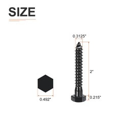 DTGN 5/16" x 2" Hex Lag Bolts - 10 Pack - for Woodworking, Furniture - 304 Stainless Steel Full Thread Hexagon Head Lag Screws for Wood - Black