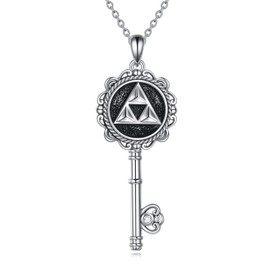 YFN Zelda Necklace Sterling Silver Wiccan Key Necklace Literary Jewellery for Women, Sterling Silver, No Gemstone