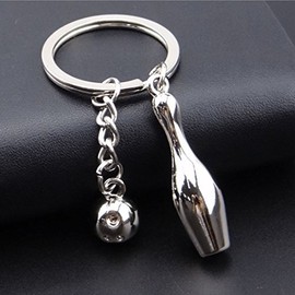 Bowling Pin Bowl With ball keychain pendant made of Metal, Bowling Keychain, S