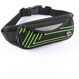 AborenCo Running Pouch Belt Waist Bag Pack for Outdoor Sports and Travel, Waterproof, Reflective (Green)