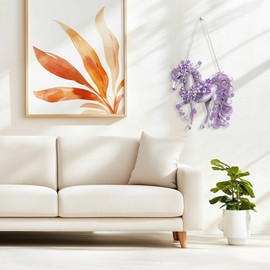 Yunzlly DIY Hanging Diamond Art Pendant Kit, Special Crystal Double Sided Diamonds Painting Ornament Kit for Adults, Acrylic Gem Painting Board for Window (Purple Horse)