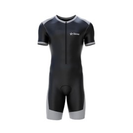 Sikma Tuta da ciclismo da uomo imbottita, monopezzo, Trisuit, top da bici corto, nero/grigio, XL