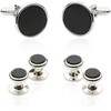 Cuff-Daddy Mens Genuine Black Onyx Silver Tuxedo Cufflinks and Studs