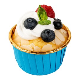 Restaurantware Panificio 3.5 Ounce Baking Cups 50 Greaseproof Foil Cups - Lids Sold Separately Oven-Ready Blue Foil Paper Muffin Liners Microwavable Disposable