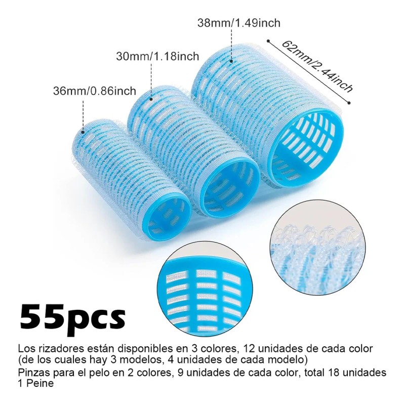 Set De Tubos Abrazadera Plstica Para Hacer Rizos 55pcs