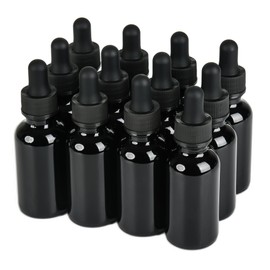 NOOEEISS 12 Pcs, 1oz Black Glass Eye Dropper Bottle, Tincture Bottles with Leak-Proof Design, Stronger Suction, for All Kinds of Mixed Liquids