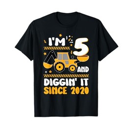 I'm 5 Digging It Since 2020 5th Bday Construction Excavator T-Shirt