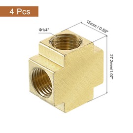 uxcell 2Pcs Brass 4 Way Pipe Fitting, 1/4" Female Barstock Cross Fitting Pipe Adapter for Water/Fuel/Air Transport Connect Pipelines