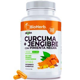 BioHerb® | Cúrcuma + Jengibre + Pimienta Negra – Absorcion Potenciada hasta en un 2000% con 360 Cápsulas (Para 180 Días) – Soporte Anti-Inflamatorio para Articulaciones y Bienestar General