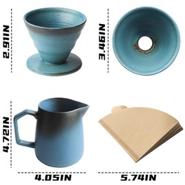 Zioliopaner Pour Over Coffee Maker, Blue Ceramic Coffee Dripper 20oz/620ml, with 50 pcs V60 Paper Filter, Drip Coffee Brewer for Home & Café Enthusiasts, Vintage-Style