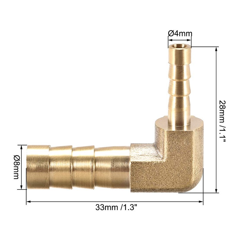 sourcing map 8mm to 4mm Barb Brass Hose Fitting 90