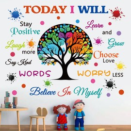 Colorful Inspirational Wall Decals Motivational Quote Today I Will Wall Stickers for Bedroom Classroom Peel and Stick Wall Decals Positive Saying Sticker (Tree Style)