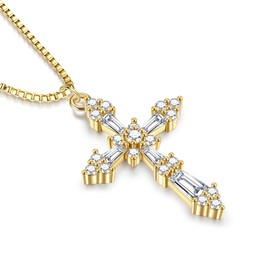 Dochais Cross Necklace for Women, 14 K Gold Plated Cross Chain, Chain Gold Women, Silver/Gold Chain Women for Women, Necklace Women's Gold Cross Pendant Silver/Gold Fashion Jewellery Women's Gifts,