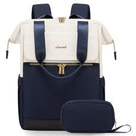 LOVEVOOK Laptop Backpack for Women, 15.6 Inch Work Laptop Bag with USB Port, Fashion Teacher Nurse Backpack Purse, Waterproof Travel Computer Backpack with Organizer Bag, 2PCS, Beige-Blue