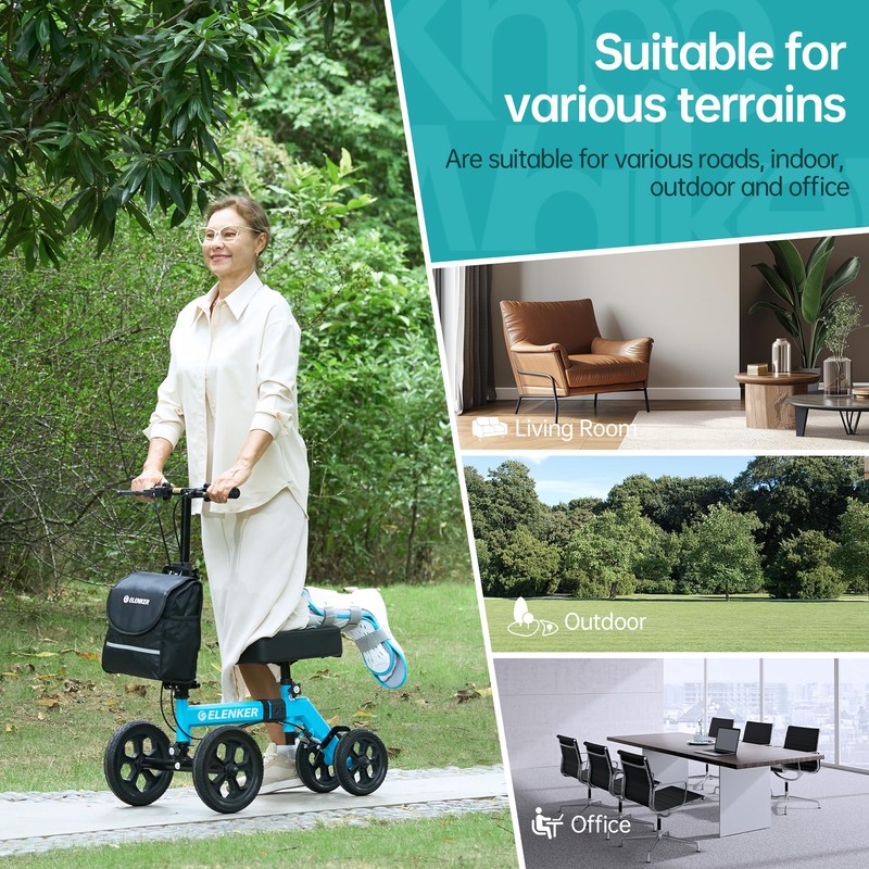 ELENKER Mobility All-Terrain Knee Scooter, Medical Scooter Double Handbrake for