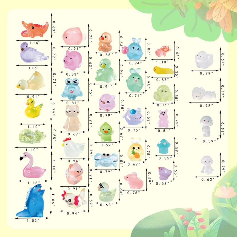 U-Zimikee 130 Pcs Glow-in-The-Dark Mini Resin Animals 25 Styles Tiny