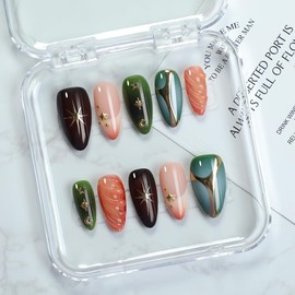 Handmade Press on Nails Almond Shaped Medium French Fake Nails Golden Stars Moon Designs Gradient Full Cover Acylic False Nails Thick Stick on Nails for Women DIY Manicuare（Size M）