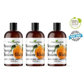 Sweet Essentials Pack of 3, Pure Organic Orange Blossom Neroli Water, 4oz, Imported from Morocco