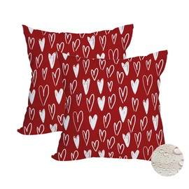 Fukeen 2 Pack Waterproof Outdoor Valentines Day Pillow Covers 18x18 Inch White Red Love Heart Holiday Throw Pillow Cases Romantic Valentine Farmhouse Decorations Cushion Cover Double Sided
