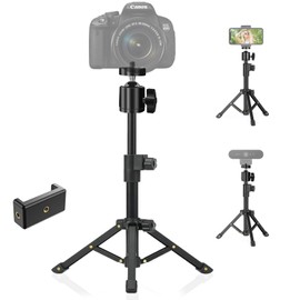 Desk Tripod for Camera/Phone/Webcam, Portable Small Tripod Stand Extendable Desktop Tabletop Camera Stand for DSLR, Ring Light, Projector, Spotting Scope, Prompter, and More