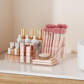 DOADW Makeup Counter Organizer Clear - 11 Compartment Bathroom Cosmetic Organizer Countertop for Skin Care, Lipstick