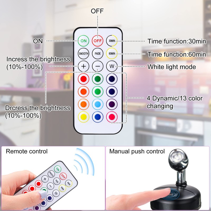 Hortsun 6 Pieces Battery Operated Spotlights Indoor LED Wireless Spotlight