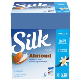 Silk Shelf-Stable Almond Milk, Vanilla, Dairy-Free, Vegan, Non-GMO Project Verified, 1 Quart (Pack of 6)