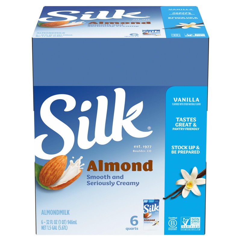 Silk Shelf-Stable Almond Milk, Vanilla, Dairy-Free, Vegan, Non-GMO Project Verified,